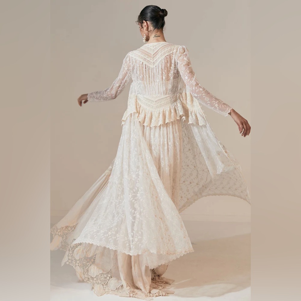 Spell Ivory Lace Bridal Dress with Sheer Long Sleeves - Margot duster